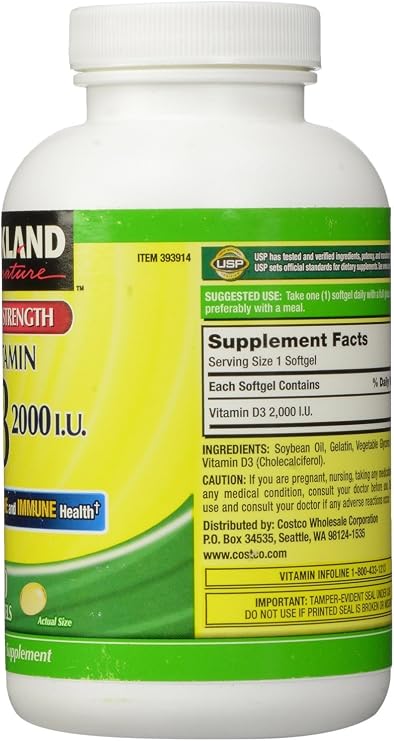 Kirkland Signature Extra Strength D3 50 mcg., 600 Softgels (4 Pack)