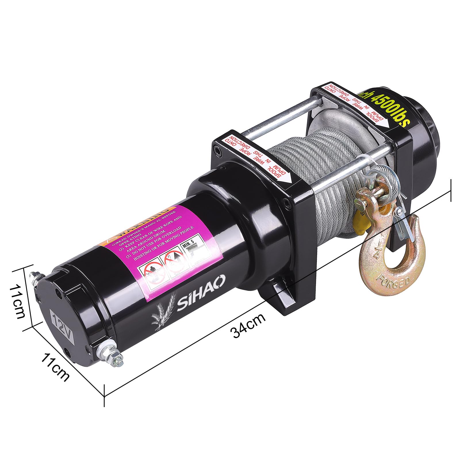 Winch Cabrestante Eléctrico Polipasto Eléctrico 4500 LBS,12V,IP67 Impermeable,Cable de Acero Inalámbrico + Mango,Doble Uso,Compatible para RV/Off-road Vehicle/Camper Van,etc