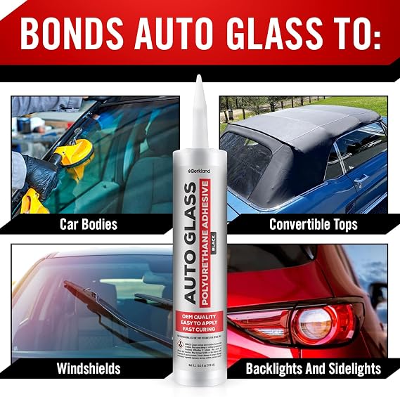 One-Step Primer & Polyurethane Windshield Adhesive Kit High Bond Strength, UV Resistant, Fast Drying Sealant for Windshield Replacement Includes Daubers & Gloves
