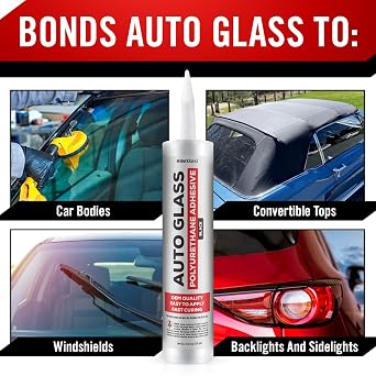 One-Step Primer & 2pk Polyurethane Windshield Adhesive Kit High Bond Strength, UV Resistant, Fast Drying Sealant for Windshield Replacement Includes Daubers & Gloves