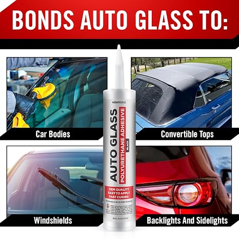 One-Step Primer & 2pk Polyurethane Windshield Adhesive Kit High Bond Strength, UV Resistant, Fast Drying Sealant for Windshield Replacement Includes Daubers & Gloves