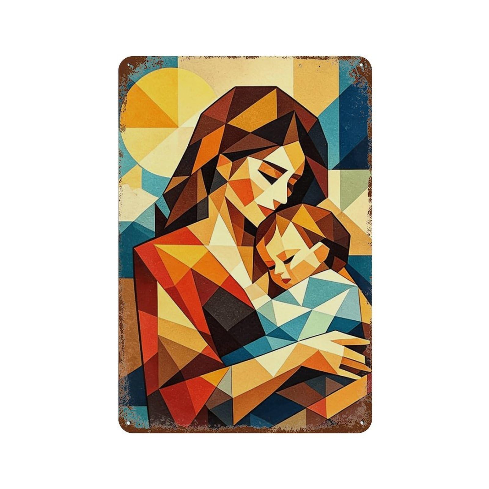 WUJHGRSG Top Left Cubist Mother And Infant (2) Wall Art Retro Iron Vintage Metal Tin Sign Poster Modern Decor for Home Cofffee Club Bar Shop Style 30x20cm