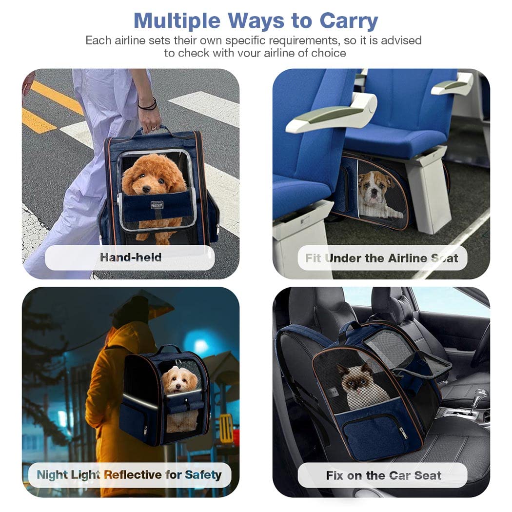Extra großer Katzenrucksack, erweiterbar, Haustier-Tragetasche, Rucksack für kleine Hunde, mittelgroße Katzen, passend für bis zu 8,2 kg, Hunderucksack, faltbar, für Reisen, Wandern, Blau