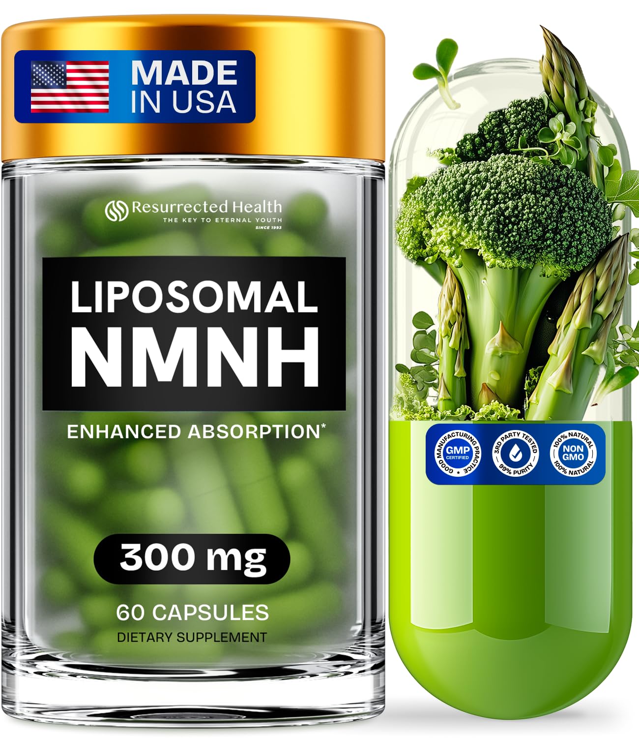 Sponsored Ad - Liposomal NMNH Supplement - NMN Supplement Alternative - High Purity NAD for Anti Aging, Energy, Focus - Pure NMNH Organic 60 Capsules - 300mg