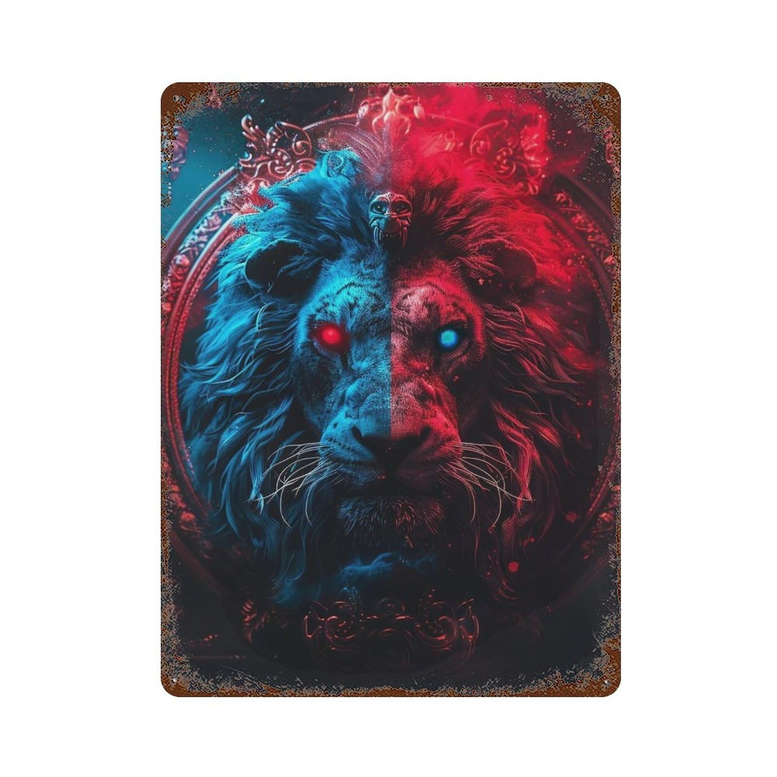 Fantasy Lion Artwork -6 Rust Effect Tin Sign 15.7"x11.8", Decorative Metal Wall Art for Living Room, Hallway And Home Decor