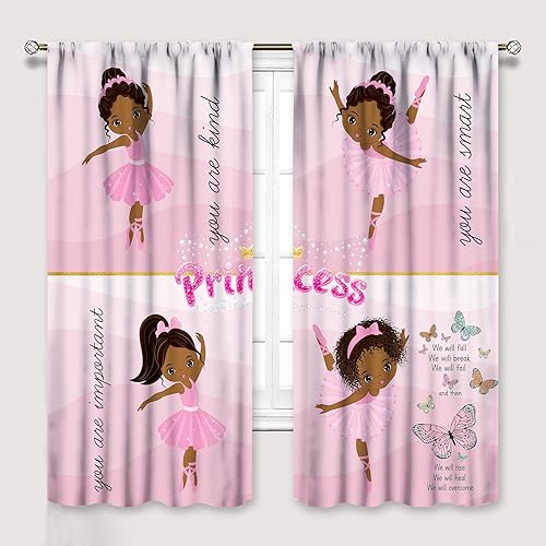 Miniatura 8 de Cortinas afroamericanas para niños, tratamientos de ventana de niña negra afro para dormitorio, lindas cortinas de bailarina bailarina rosa, juegos