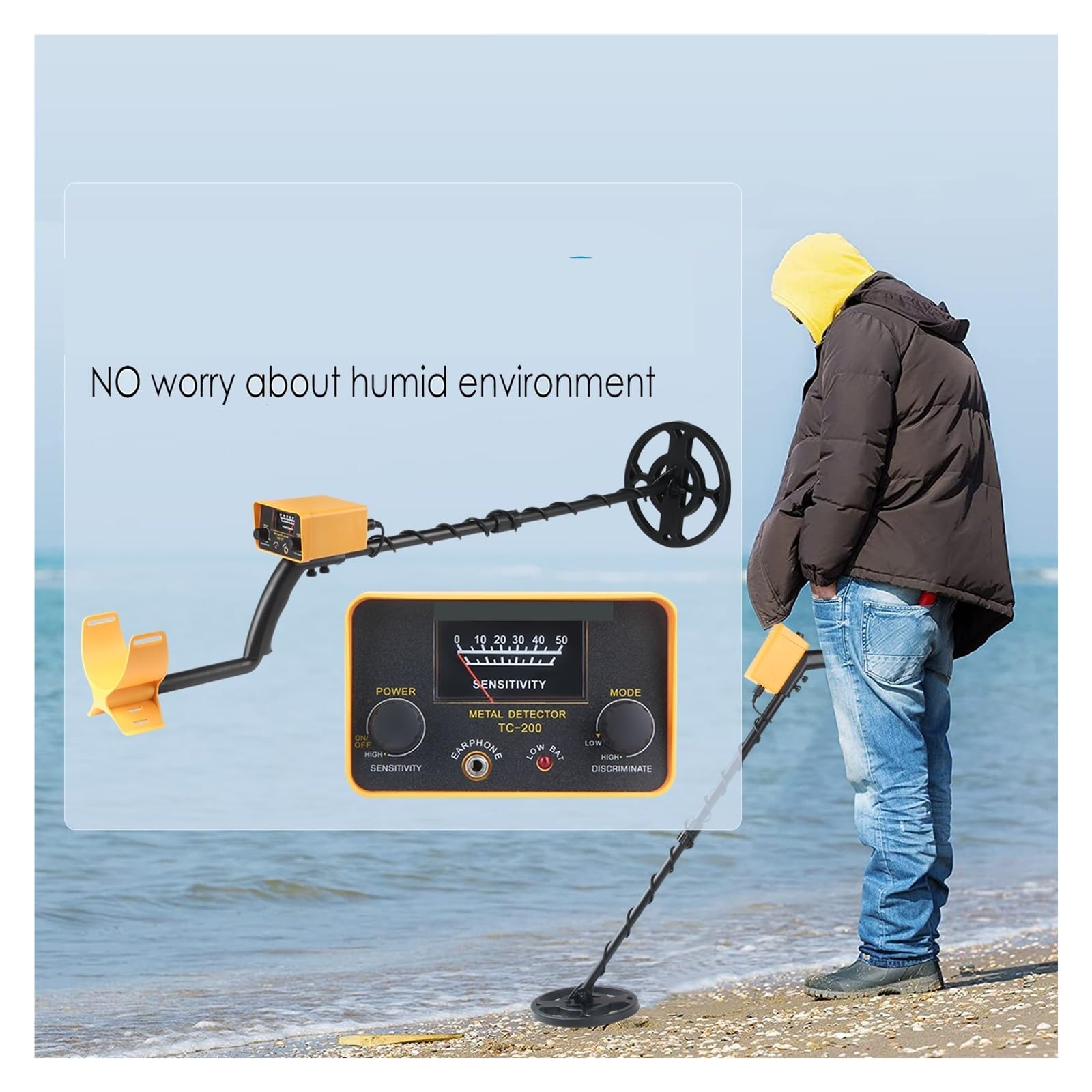 Détecteur de métaux, Détecteur de métaux Souterrain détecteur d'or Hauteur réglable Chasseur trésors pointeur positionnement précis(TC-200-01)