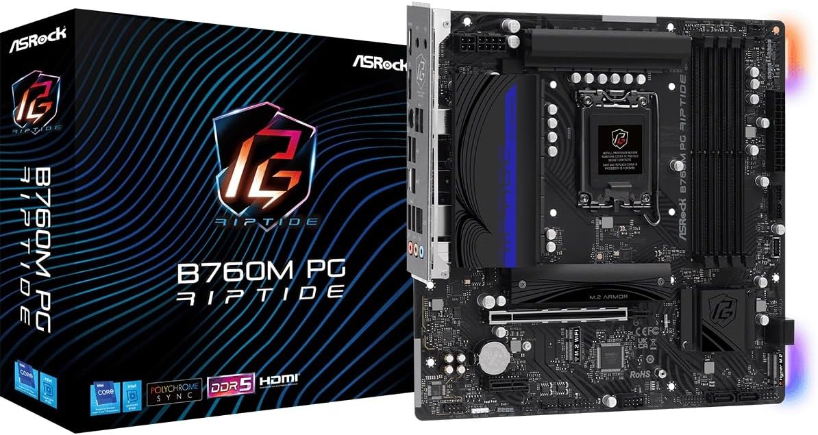 ASRock B760M PG Riptide Intel 12th & 13th Generation CPU (LGA1700) B760 Chipset, DDR5 Micro ATX Motherboard ASRock B760M PG Riptide Intel 12th & 13th Generation CPU (LGA1700) B760 Chipset, DDR5 Micro ATX Motherboard
