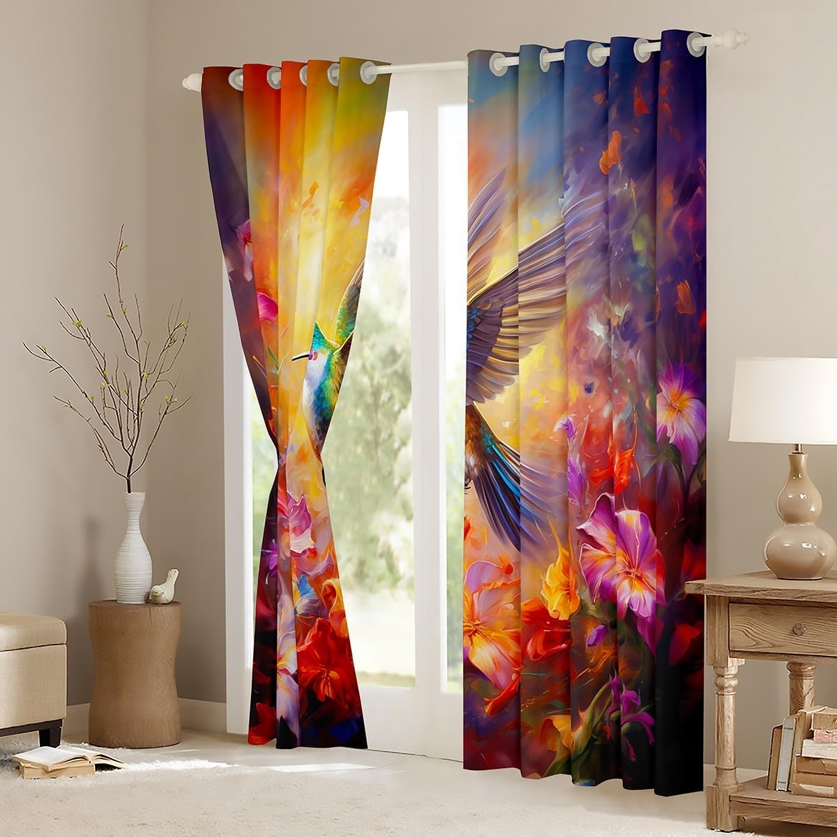 Feelyou Hummingbird Curtains for Bedroom Living Room (2 Panels, 42 x 63 Inch) Kids Floral Blackout Curtains Boys Girls Garden Flower Tropical Birds Darkening Drapes Romantic Window Treatments