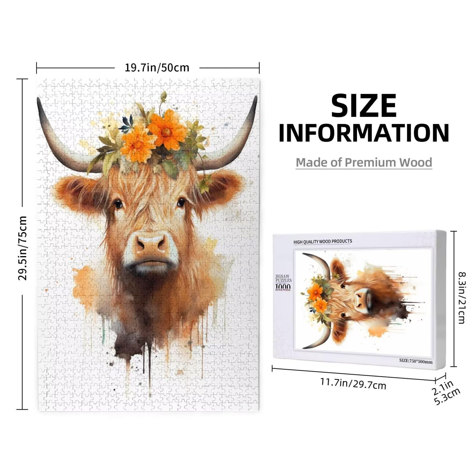 Animal Puzzle Bovins des Highlands 3000 Pièces Adultes,DIY Puzzles Art avec Boîte d'emballage et Photos de Référence,Relaxation/Soulagement du Stress/Jeux Amusants,Creatif Cadeau pour Femme M-1468