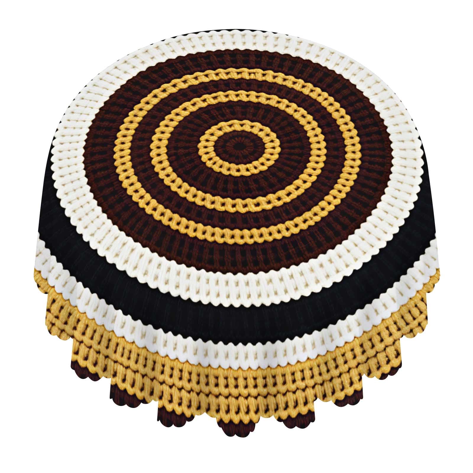 Mandala Brown White Round Tablecloth Waterproof Washable For Dining Party