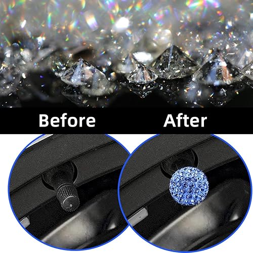 Miniatura 3 de Kewucn 4 tapas de vástago de válvula de neumático de automóvil, hechas a mano, a prueba de polvo, con diamantes de imitación, accesorios exteriores