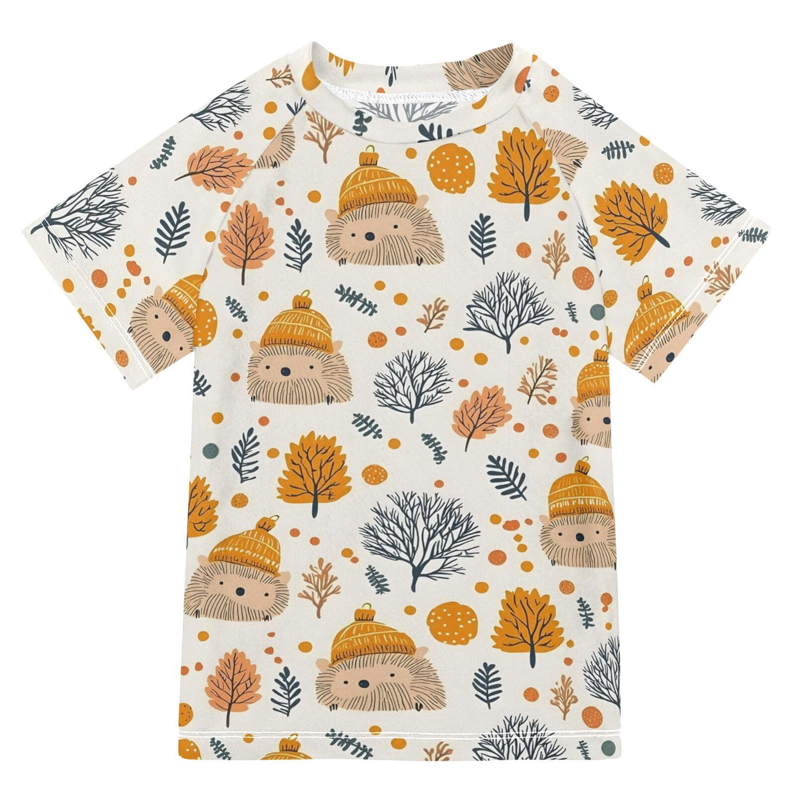 ALAZA Kids Rash Guard Boys Toddler Swim Shirts Short Sleeve Hedgehog Hat UPF 50+ 3T