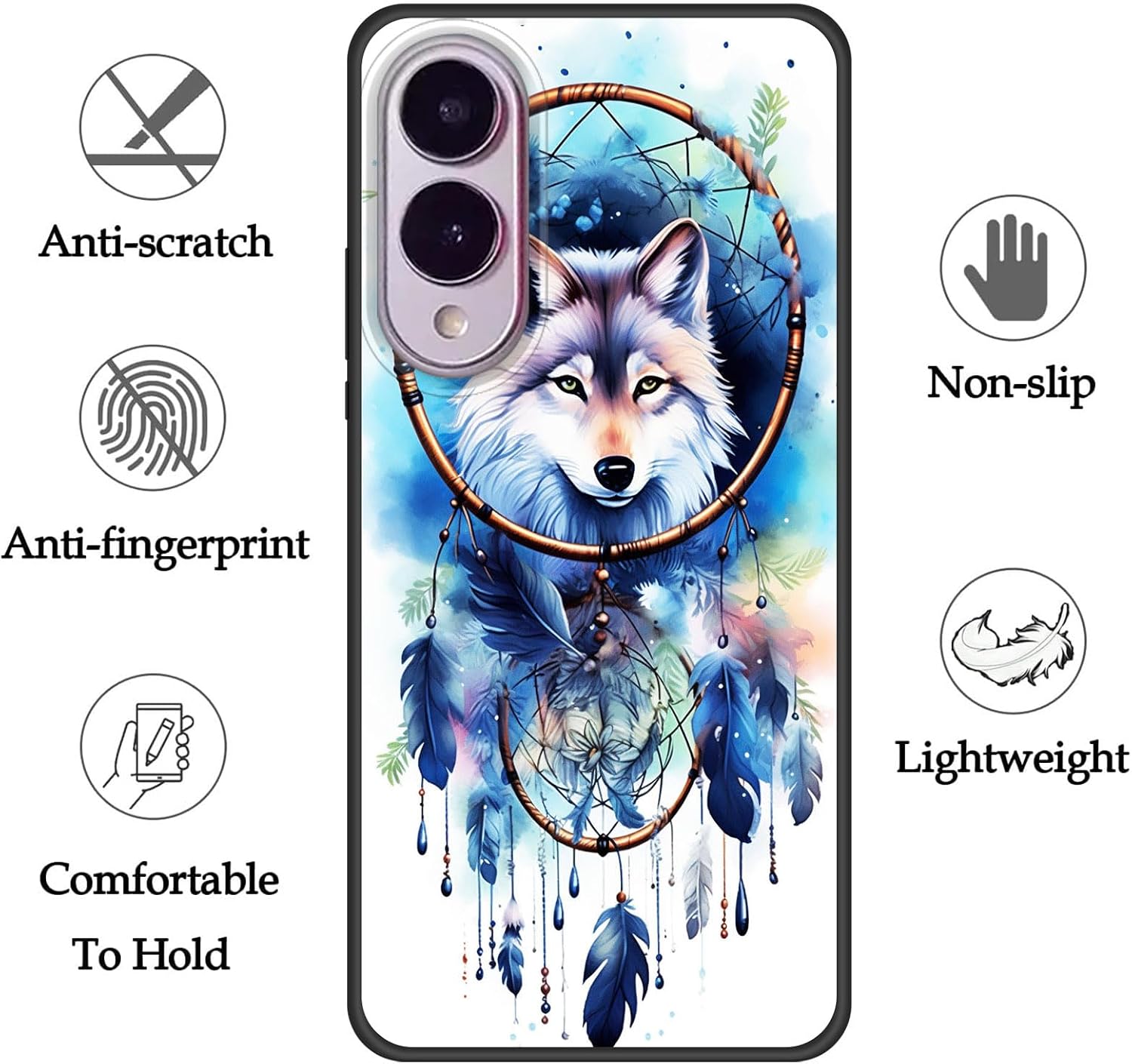for Galaxy S25 Edge Case,Premium Soft Silicone Rubber Full-Body Protective Bumper Case for Samsung Galaxy S25 Edge 6.7 inch 2025,Cool Wolf Dream Catcher thumbnail