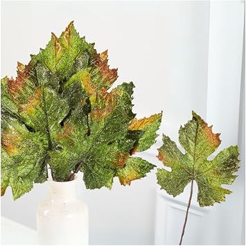 Factory Direct Craft Green Velveteen Artificial Grape Leaf Stems Set of 12 - Fake Leaves for Christmas, Thanksgiving and Wedding Arrangements 4-3/4 Inches Wide