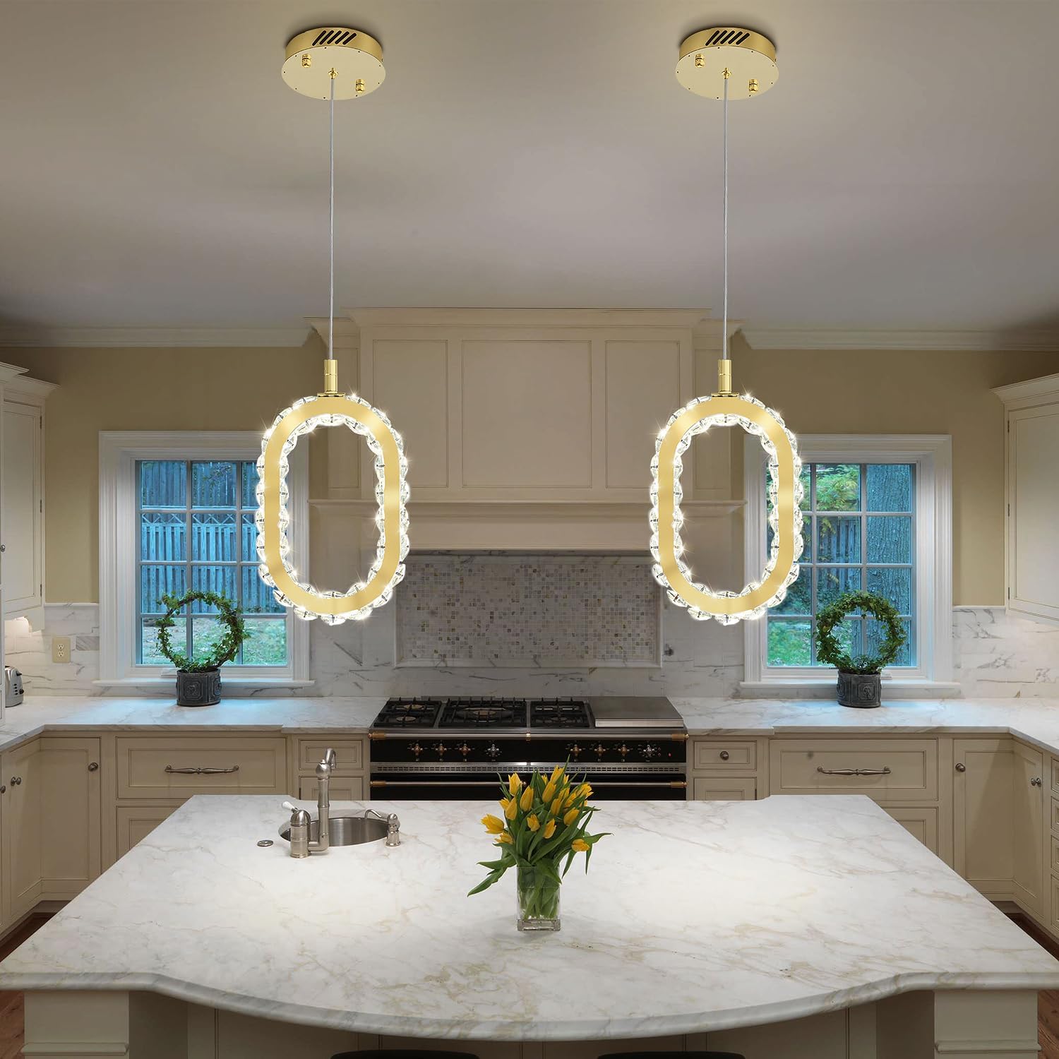 Gold 1 Ring Pendant Lights Kitchen Island Single Head Crystal Chandeliers Foyer Entrance Modern LED Dimmable Chandeliers