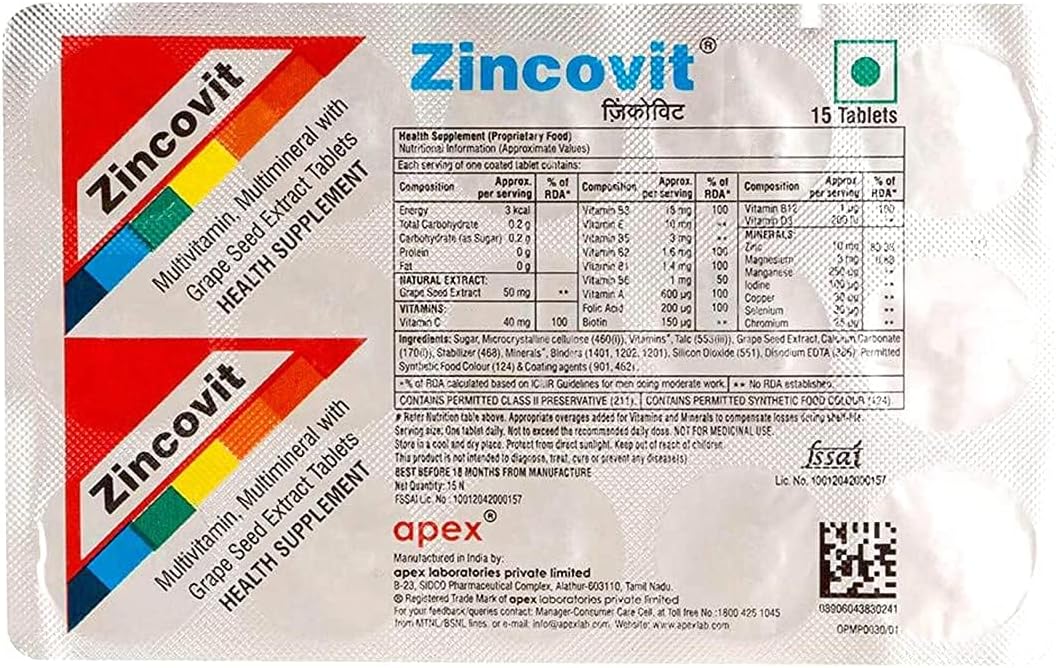 Zincovit Multivitamin Tablet - 15s, Pack Of 3 strips