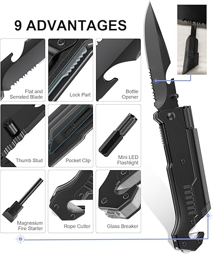 Miniatura 3 de Cuchillo de caza de supervivencia con bloqueo fijo incorporado, multiherramienta con estuche y arrancador de fuego para camping, senderismo, caza,
