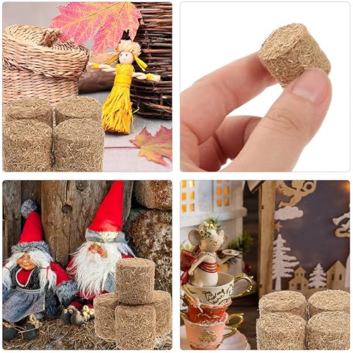 Miniatura 8 de Toyvian 8 piezas de mini pacas de heno de imitación de otoño para decoración de cosecha, pequeña decoración decorativa de Hayrick estireno nieve
