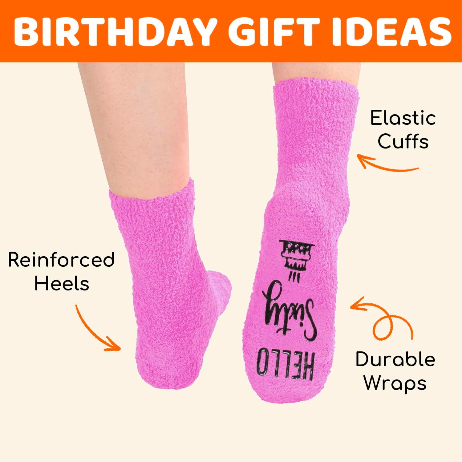 HAPPYPOP Unique Birthday Gifts for Her - Fuzzy Pink 40 50 60 Year Old Socks for Woman - Image 5