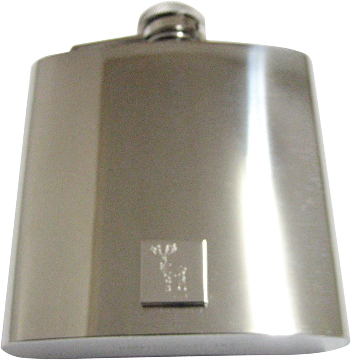Kiola Designs Silver Toned Etched Full Stag Deer 6 Oz. Stainless Steel Flask