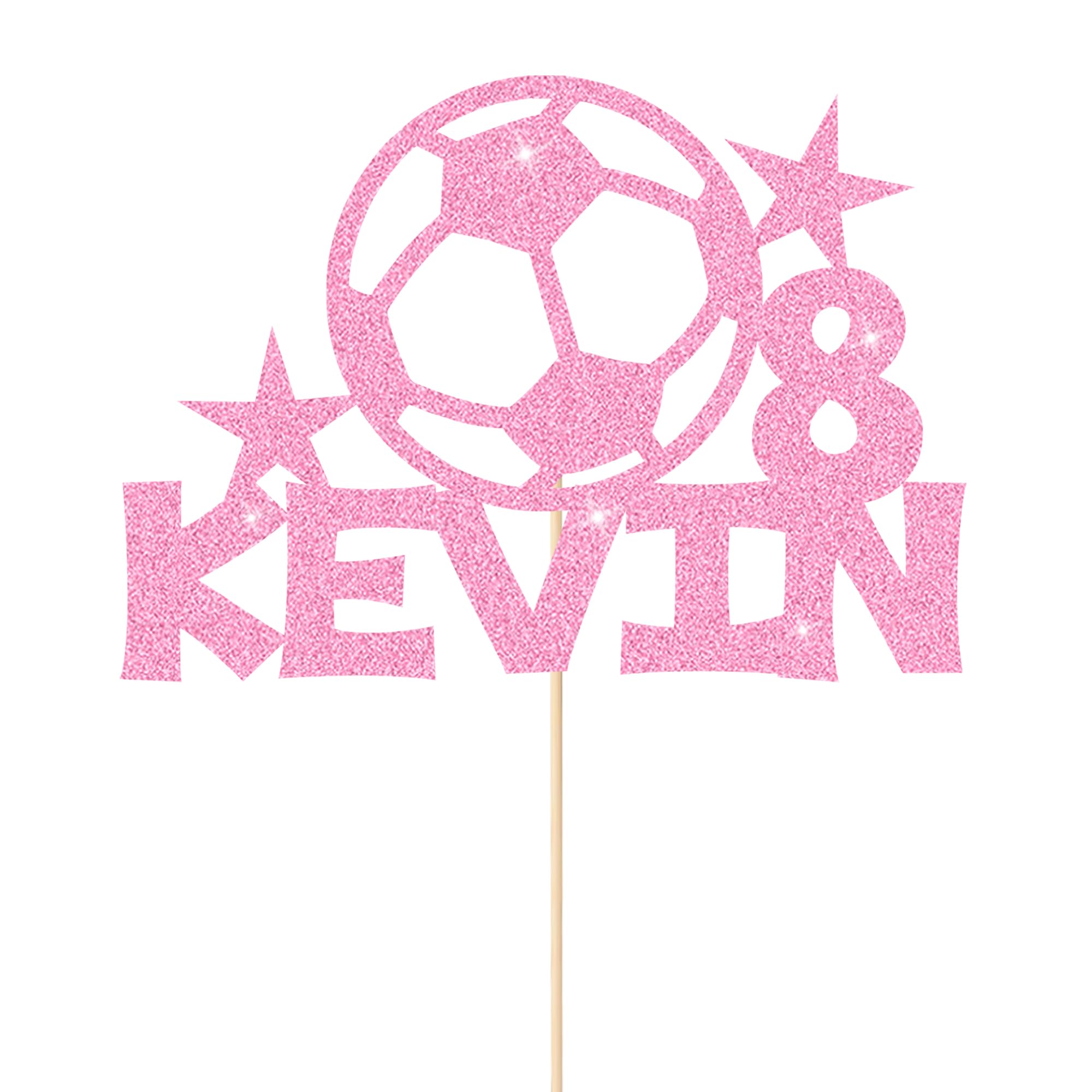 Personalised Cake Toppers Football Cake Topper for Kids Boys Football Cake Decorations Glitter Cake Toppers Gifts for Men with Any Age & Name for Son Football Lovers(Baby Pink)