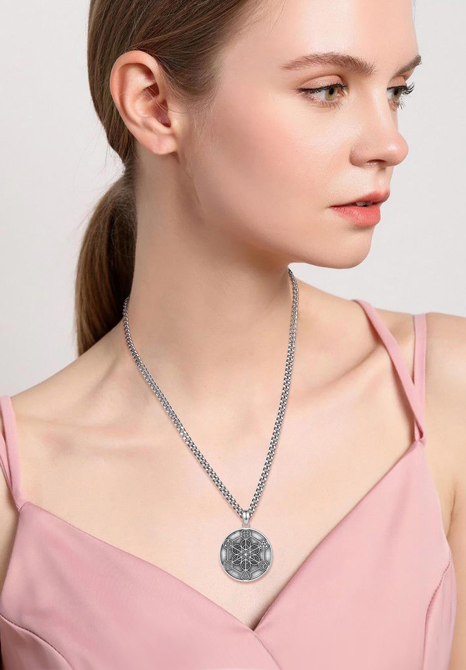 AEONSLOVE Médaille Sceau des 7 Archanges Argent 925 pour Homme Femme, Collier Croix Chretienne Pendentif Saint Benoit/Saint Michel/Croix de Caravaca/Christophe, Bijoux Religieux