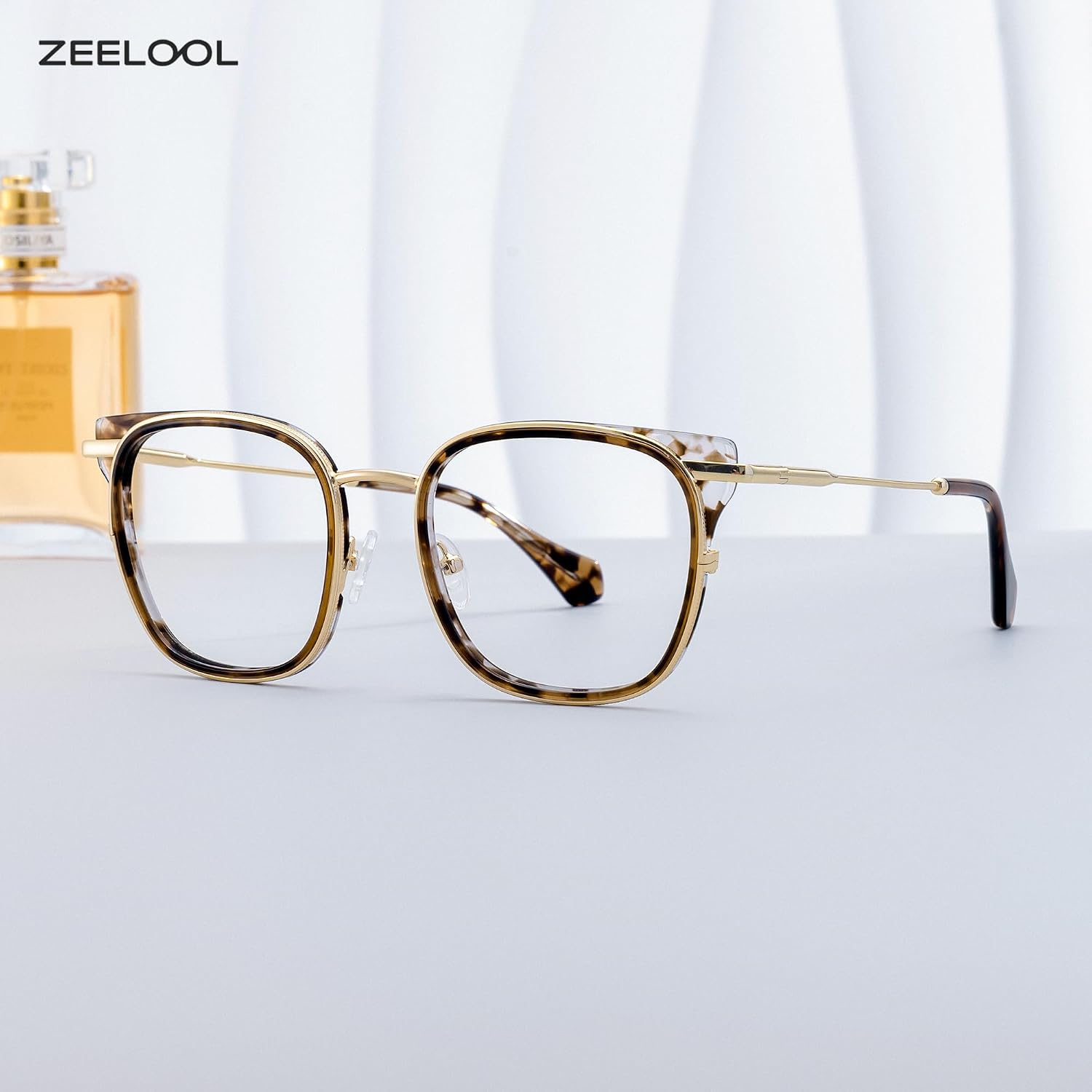 Zeelool Square Glasses For Women Fashion Black Gold Frame Eyeglasses with Metal Hinges ZJGX922152 Cameron