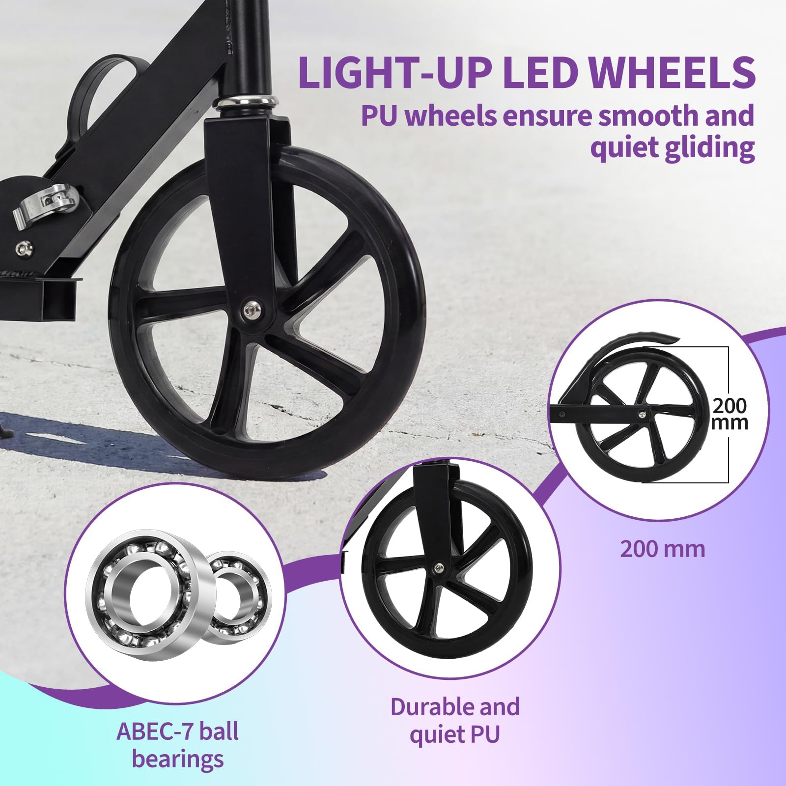 Trottinette pour Les 6 Ans Et Plus, Trottinette Pliable Et Légère avec Grandes Roues De 20 cm pour Enfants, Adolescents Et Adultes, 3 Niveaux Réglables - 4