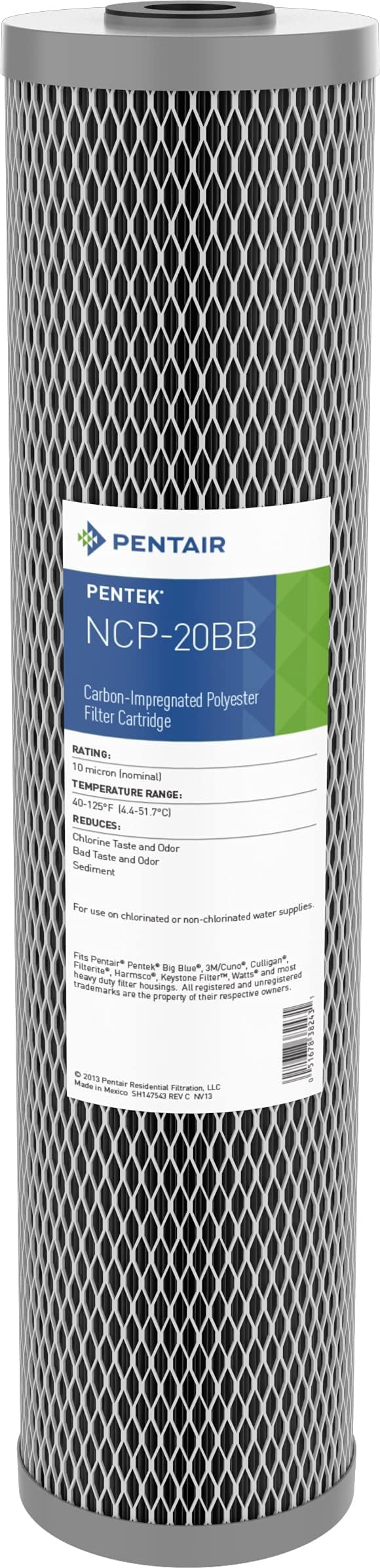 Pentek NCP-20BB Pleated Carbon-Impregnated Polyester Filter Cartridge, 20" x 4-1/2", 10 Microns