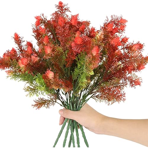 Rinlong 6pcs Fake Tropical Plants Artificial UV Resistant Plants Outdoor Faux Fall Greenery Leaves Foliage Plastic Plants for Hanging Planter Front Porch