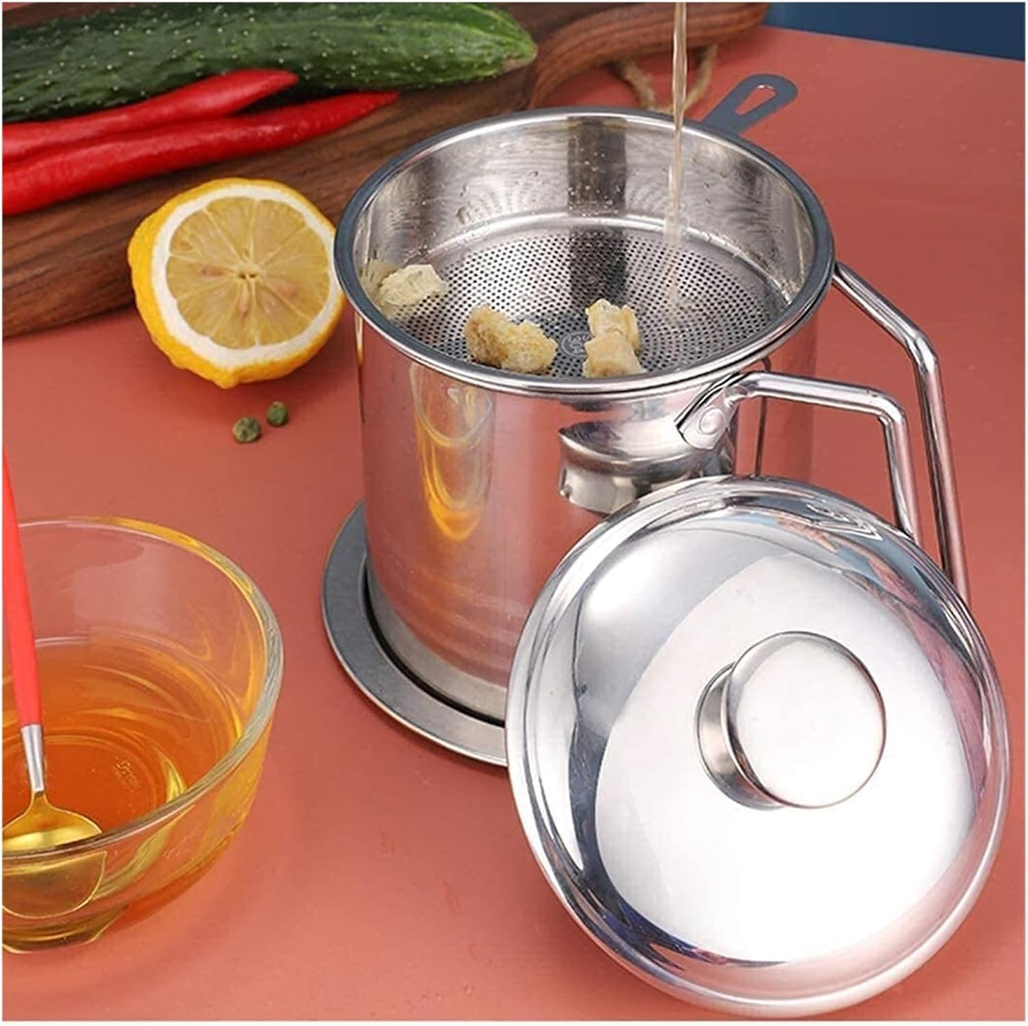 Oil and Vinegar Dispenser Oil and Vinegar Dispenser, Bot Oil Filter Soup Bowl Oil Strainer-Good Container Separator for Cooking Cooking