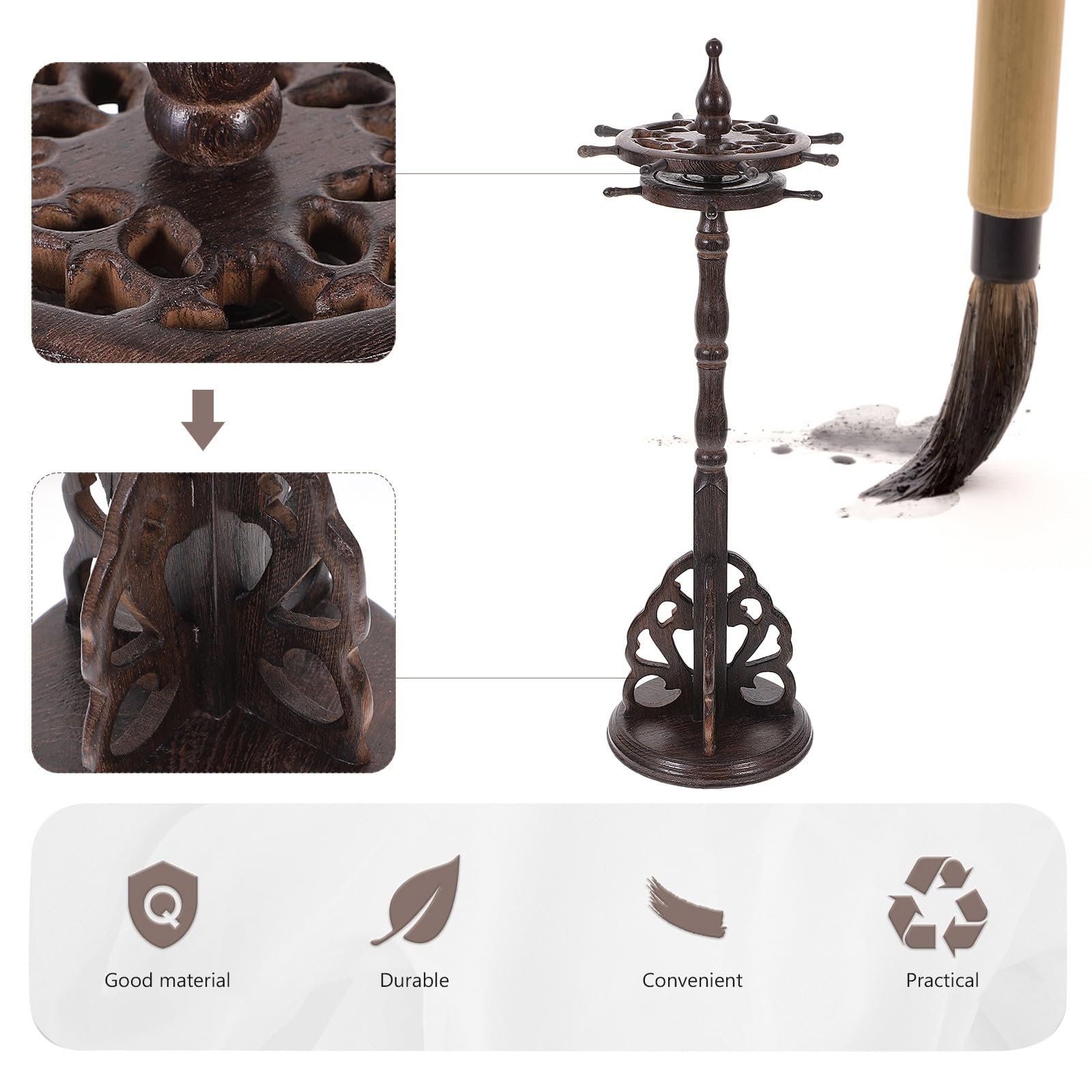 SUPVOX Portapenne in Legno Massello Retrò Supporto Girevole a 360°, Porta Pennelli per Calligrafia e Pennarelli, Organizer Multifunzionale per Ufficio e Casa Stili multipli