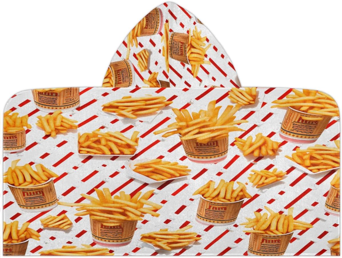 Pardick Kids Bath Towel French Fries Beach Towel with Hood Pool Cover Up for Girls Boys Soft Absorbent Hooded Bath Towel Toddler Towels for Beach, Pool