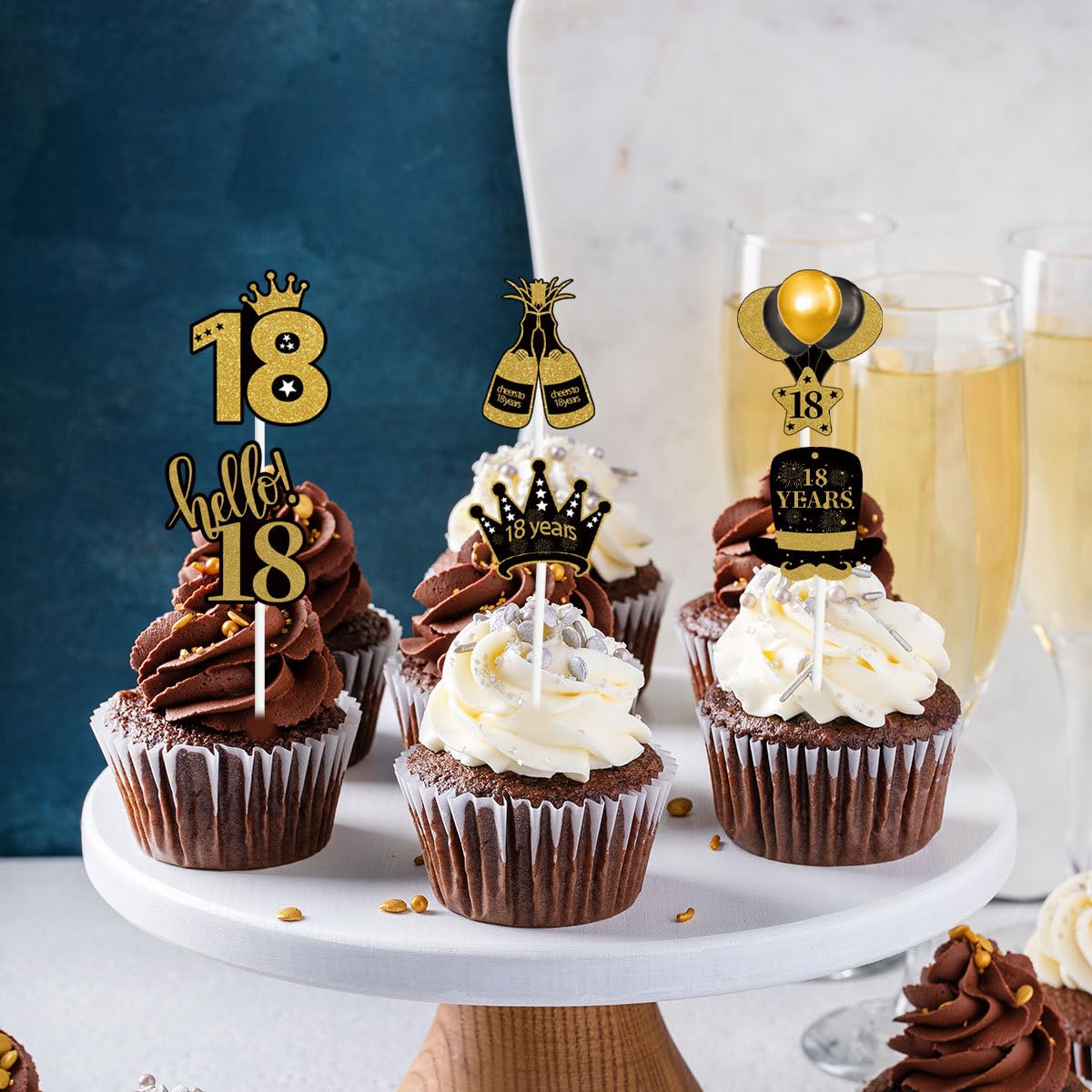 24 Happy Birthday Cupcake Topper Gold Glitter - Dekoration Für Geburtstag, Babyparty & Feiern