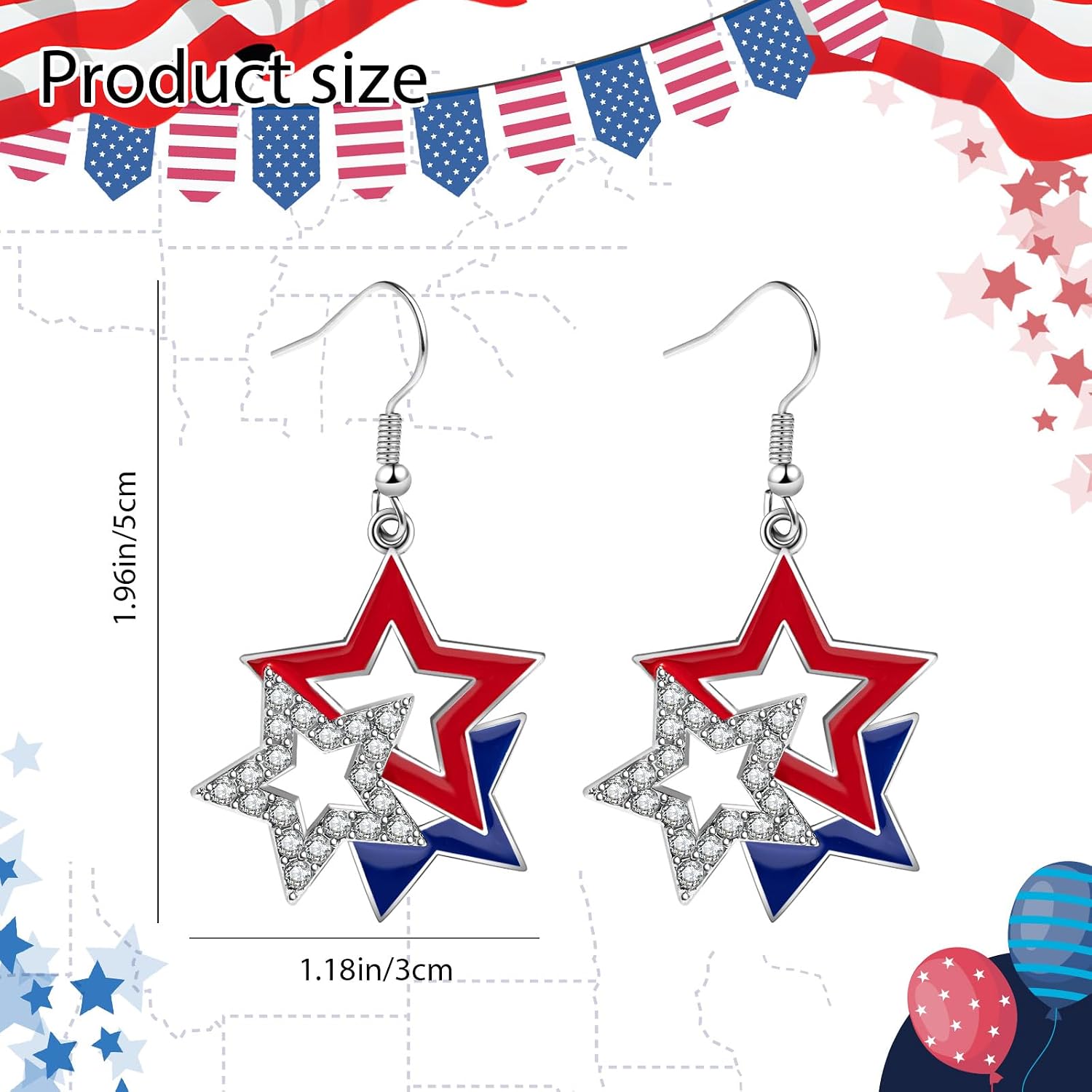 July 4th Independence Day Earrings American Flag Five-pointed Star Earrings Dangle Earrings for Women Independence Day Gifts