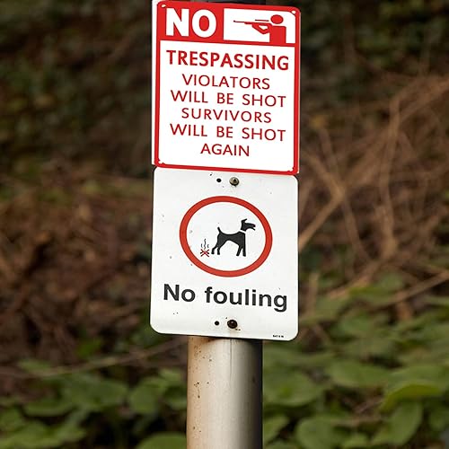 Miniatura 6 de TISOSO Letreros de advertencia de seguridad con texto en inglés No Trespassing Violators Will Be Shot Again (No Trespassing Violators Will Be Shot