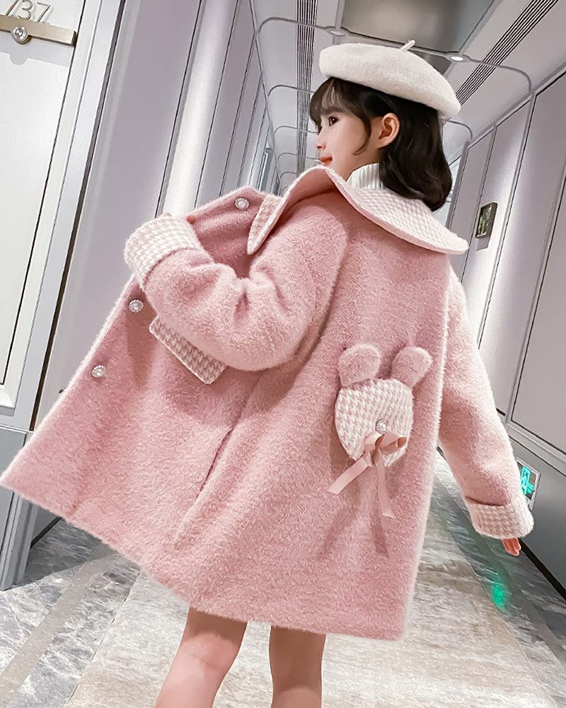 DAIHAN Abrigo de Doble Botonadura para Niña Gabardina Chaquetón de Longitud Media Casual Chaqueta de Lana Princesas Jacket Elegante Parkas