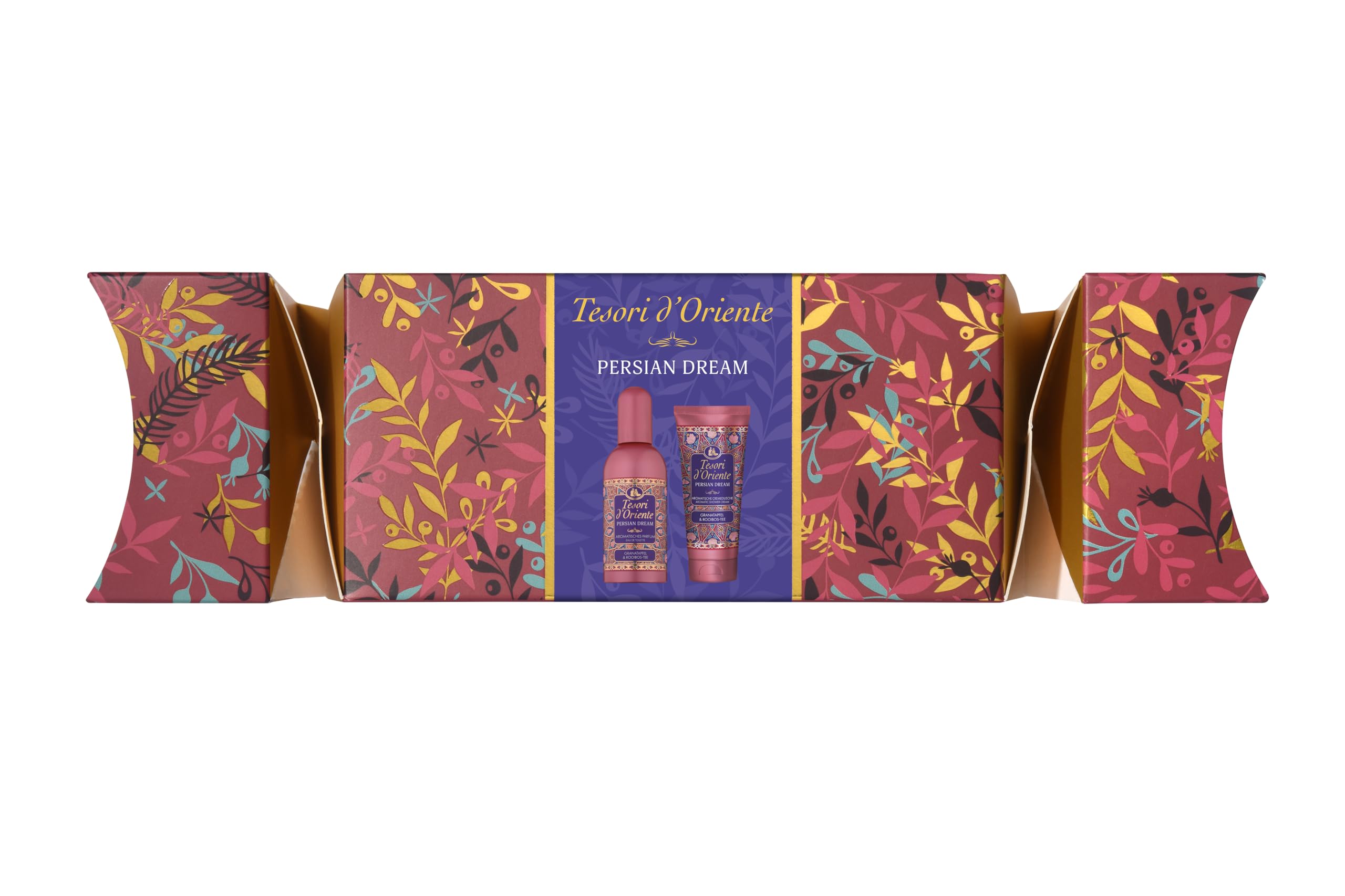 Tesori d'Oriente zestaw upominkowy "Persian Dream", zestaw 100 ml wody toaletowej i 75 ml kremowy prysznic, pielęgnacja ciała z granatem i herbatą Rooibos, rytuał wellness dla ciała i zmysłów