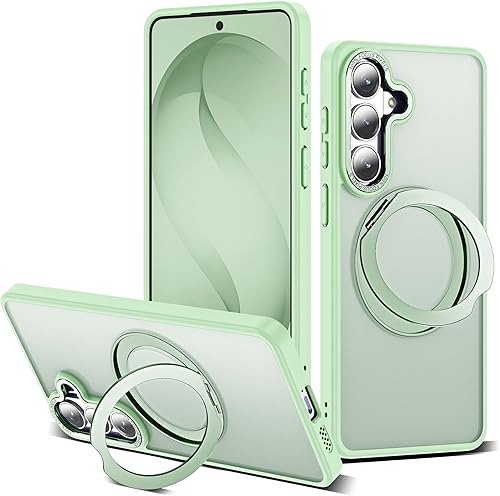 Miniatura 11 de Funda para Samsung Galaxy S25 con soporte de anillo magnético giratorio de 360°, compatible con protección militar Mag-Safe, a prueba de golpes,