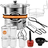 Geliwosy Canning Kit with 21.5Qt Pot, 7 Mason Jars, Tongs, Rack, Funnel - Complete Beginner Water Bath Canner Set