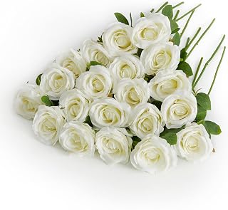 PARTY JOY 20PCS Artificial Flowers, Silk Flower Realistic Roses Bouquet Long Stem Fake Flower for Home Decor Wedding Decoration