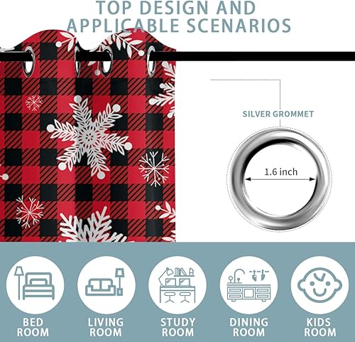 Miniatura 62 de Cortinas opacas de Navidad para niñas y niños, decoración del hogar, decoración navideña, árbol de acebo, estrella, Navidad, ojales, cortinas con