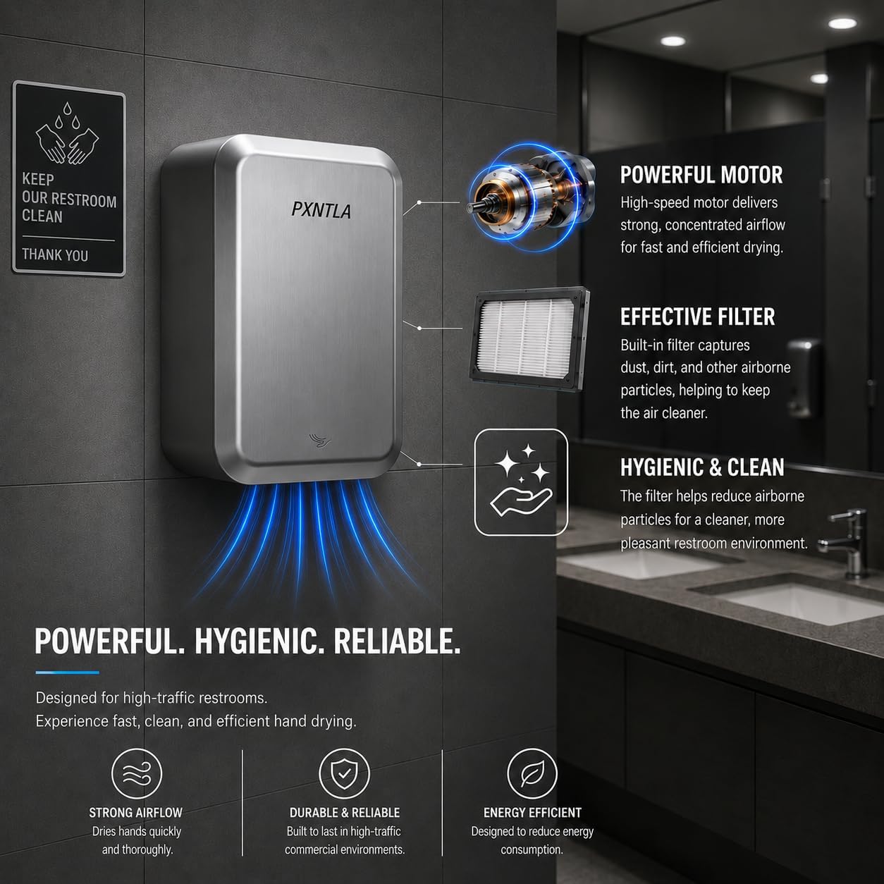 Hand Dryer, 10-12 Seconds Ultra Fast Dry Hands, 100-130V Voltage, Compact Size & Powerful Wind Force, IPX1 Waterproof & 60s Overheat Protection