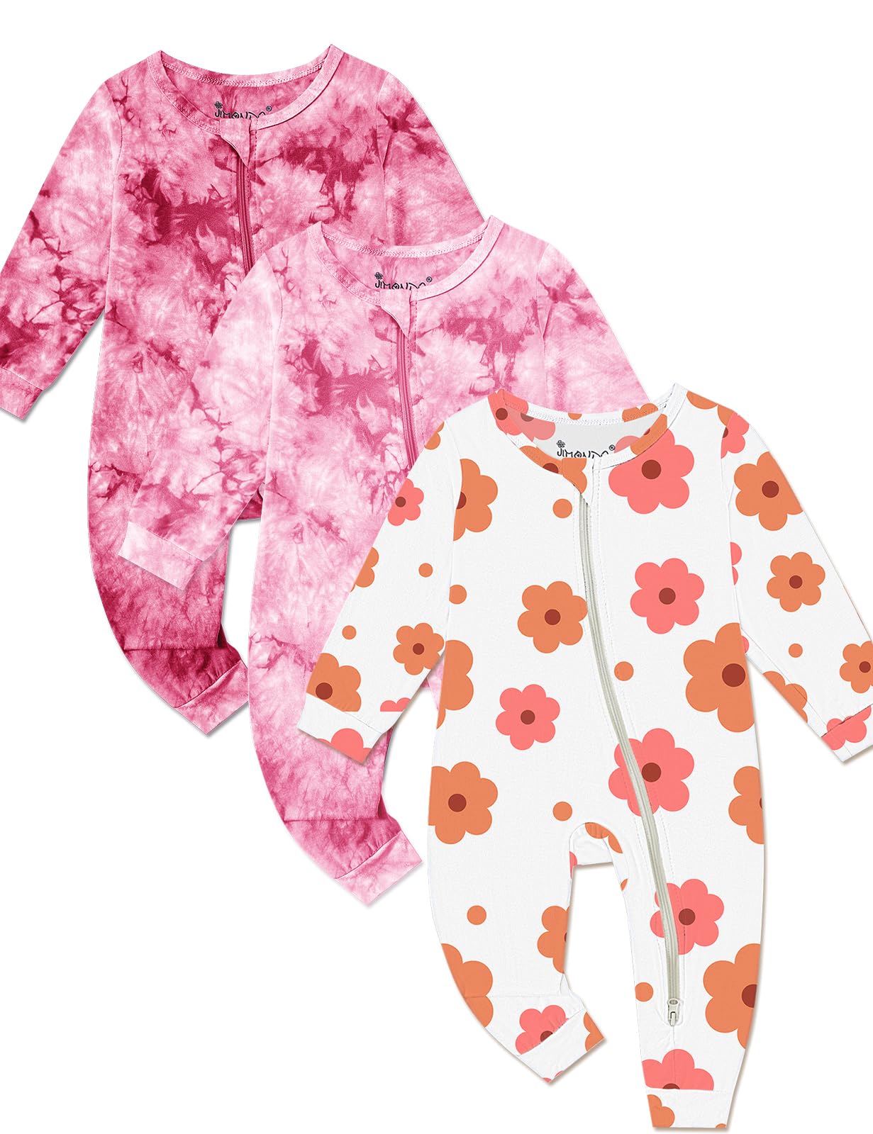 Jimonda Baby Girls Boys Footless Pajamas,Rayon From Bamboo Pjs 2 Way Zipper Long Sleeve Soft Sleeper,Infant Tie-dye Romper