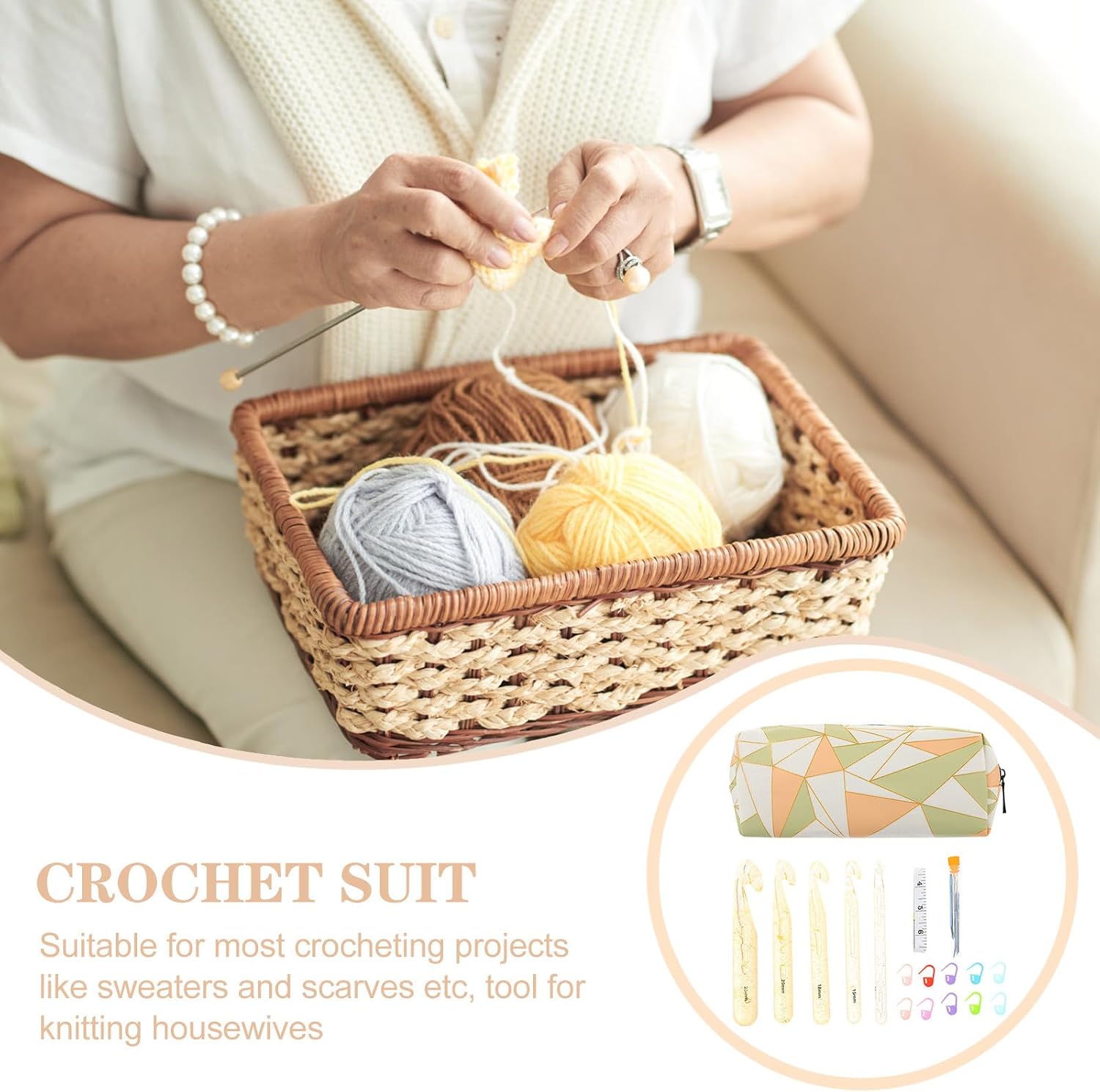 Crystal Crochet Hooks Set, 5 Piece Knitting Tool Kit for Housewives