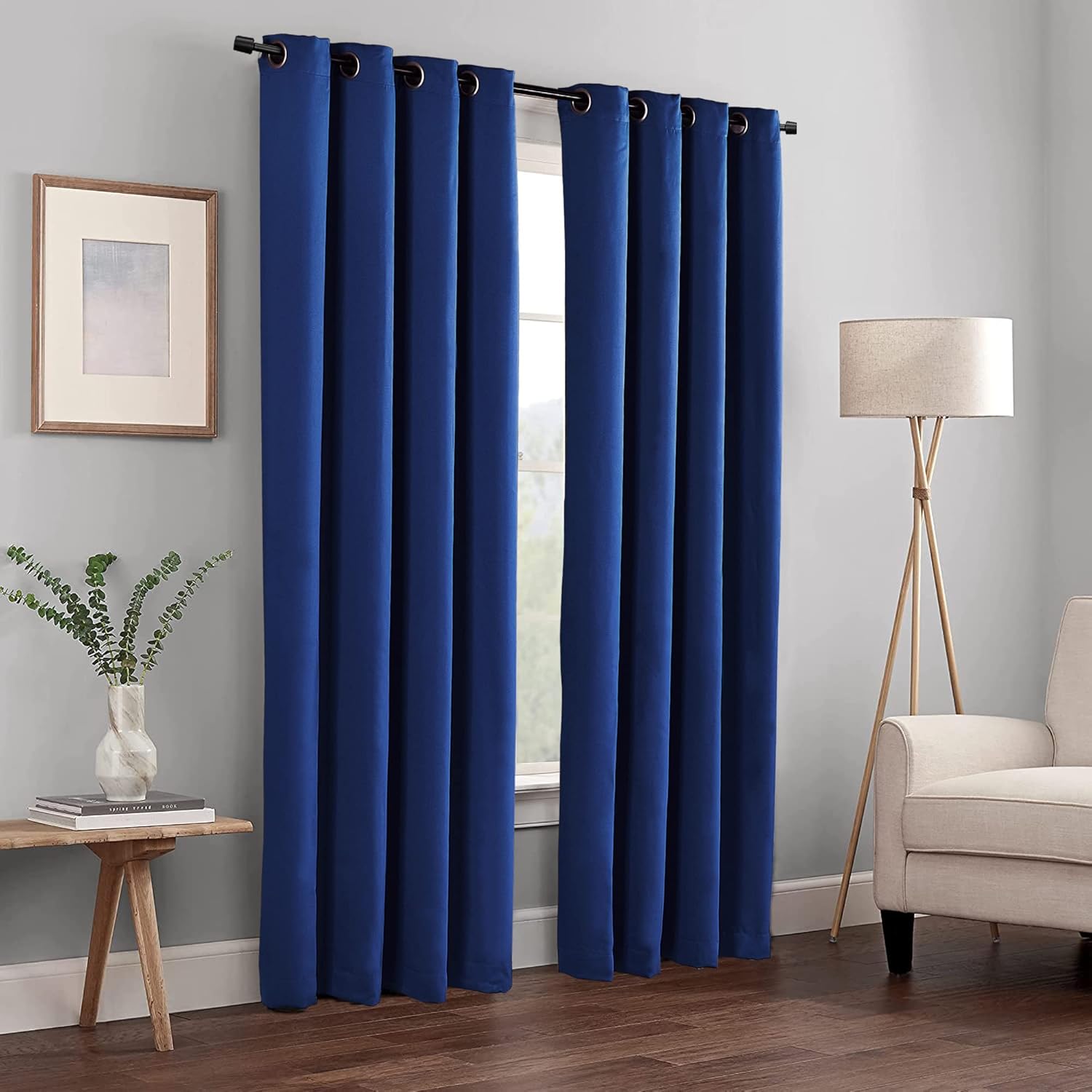Home Soft Things Serenta 4 Piece Grommet Darkening Thermal Insulated Blackout Window Panel Curtain Set, 2 Curtains and 2 Tiebacks, 54" x 96", Dark Blue