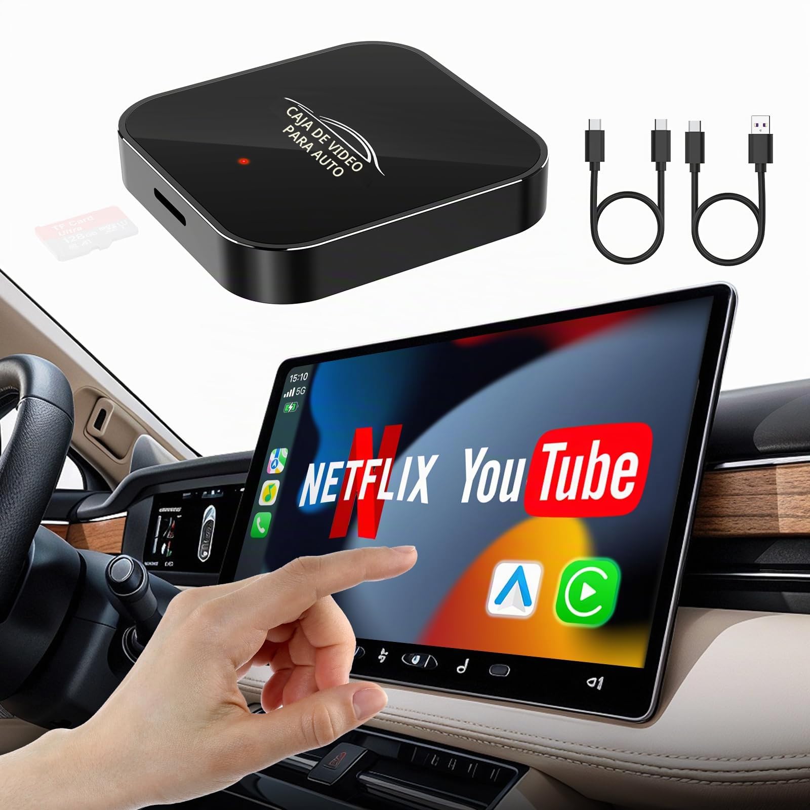 Adaptador inalámbrico Carplay con Netflix YouTube, adaptador inalámbrico Carplay y Android Auto Dongle, WiFi de 5 GHz, Magic Box Convert Wried