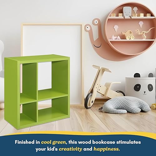 Miniatura 5 de Kings Brand Furniture - Katelyn - Estantería abierta de 4 cubos, organizador de almacenamiento de juguetes para niños (verde)