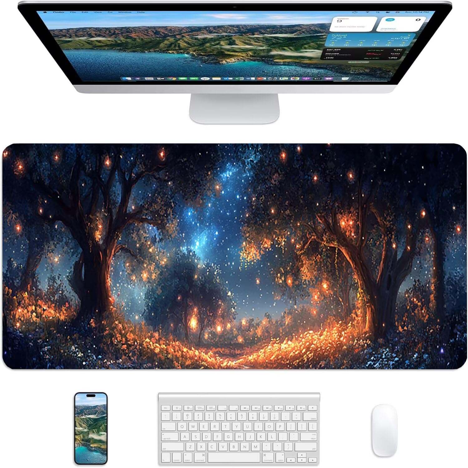 Lejnlnng Tapis de Souris XXL - 120x60cm - Forêt Grand Gamer Mouse Pad, Paysage XL Tapis de Bureau en Caoutchouc Antidérapante, Imperméable Mousepad Haute précision et Vitesse Base JL-8142